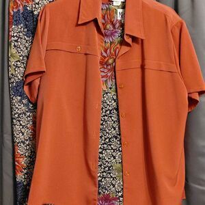 3 Piece Casual Pantsuit Rust/Floral Top  Shirt And Pants XL Medium Petite
